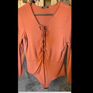 Brown open up front bodysuit